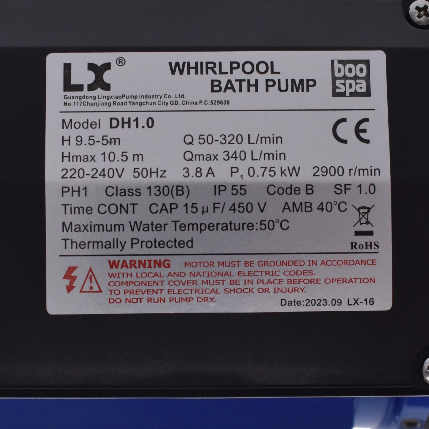 Pompe Spa LX Whirlpool DH1.0 – 1 HP (0,75 KW) – Raccords 1,5" (Ø 48 Mm) 6 Pompe Spa LX Whirlpool DH1.0 – 1 HP (0,75 KW) – Raccords 1,5" (Ø 48 Mm) – Image 4